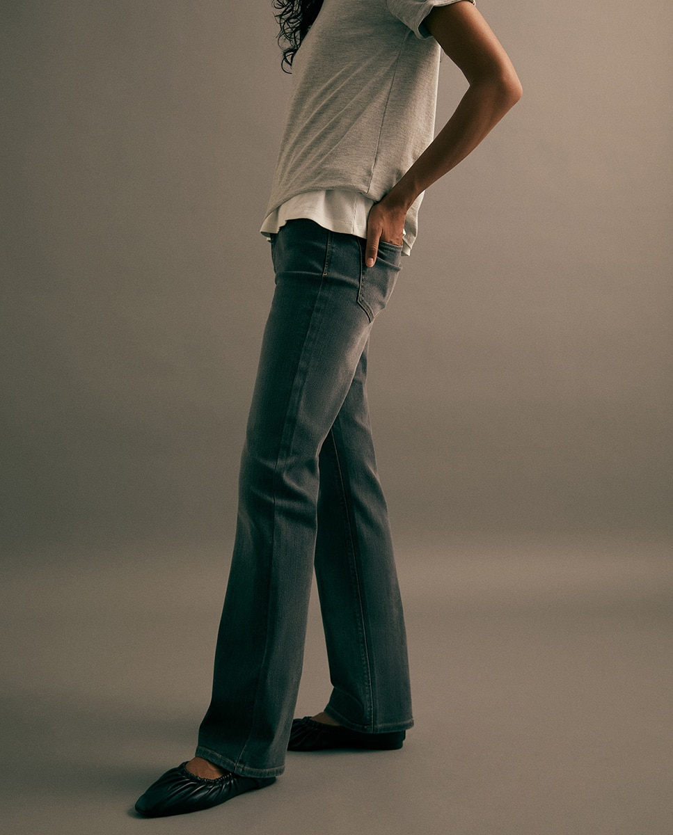 Jeans Straight de Cintura Subida Cinzento-3