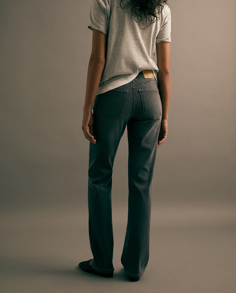 Jeans Straight de Cintura Subida Cinzento-4