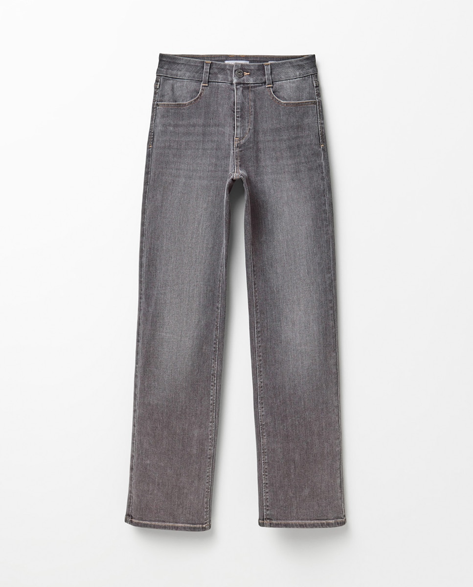 Jeans Straight de Cintura Subida Cinzento-6