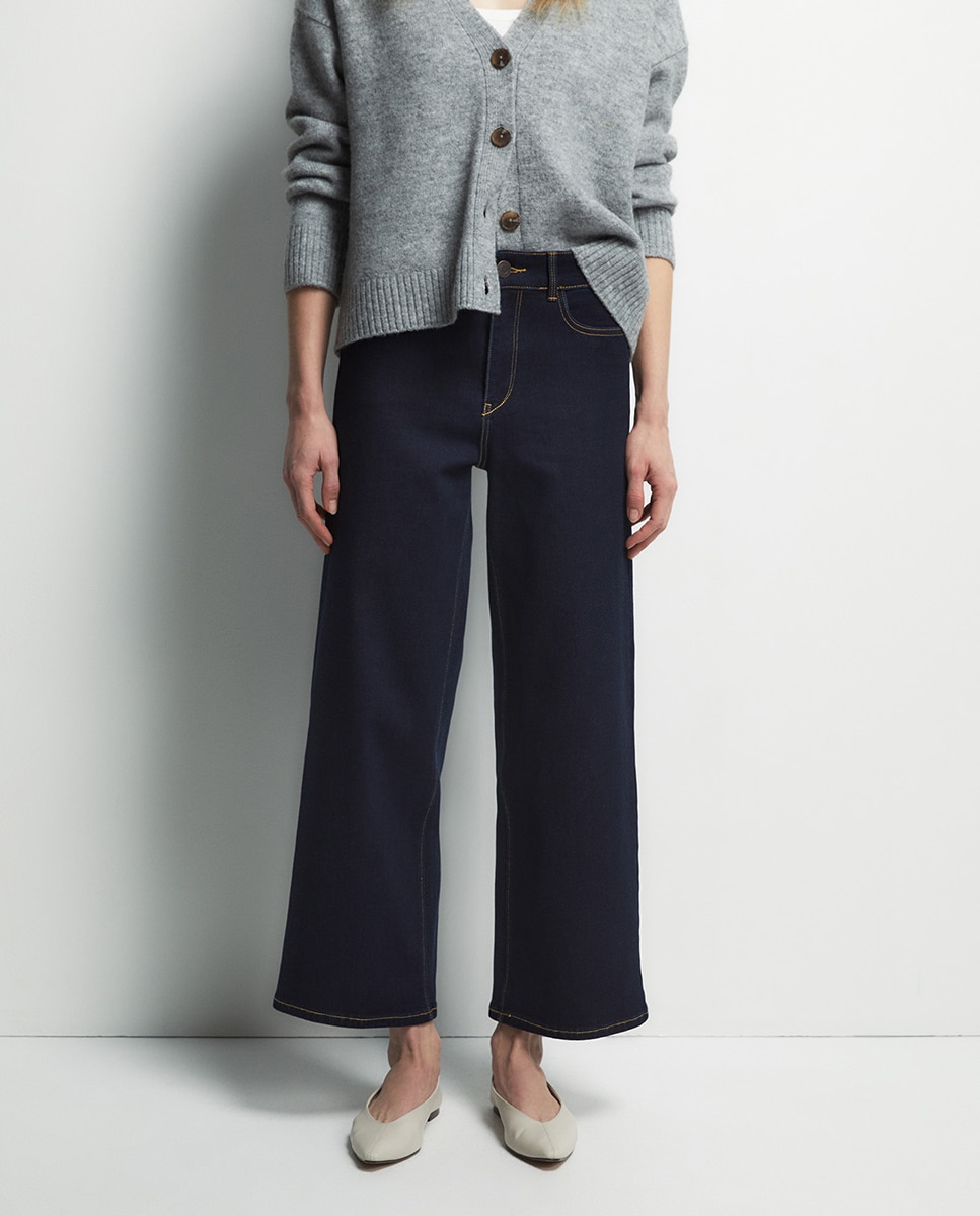 Jeans de Cintura Subida Azul-escuro-2