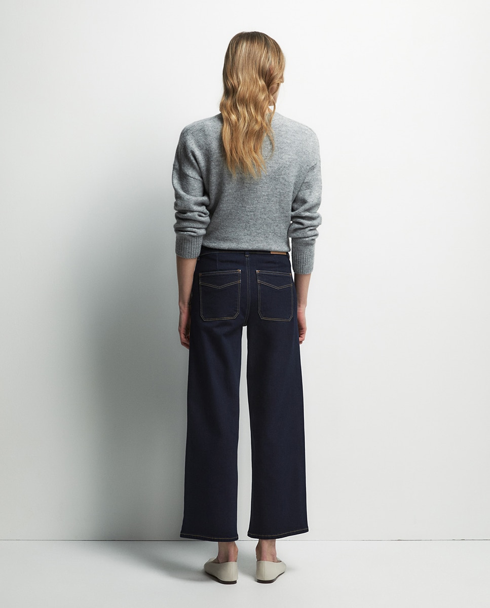 Jeans de Cintura Subida Azul-escuro-4