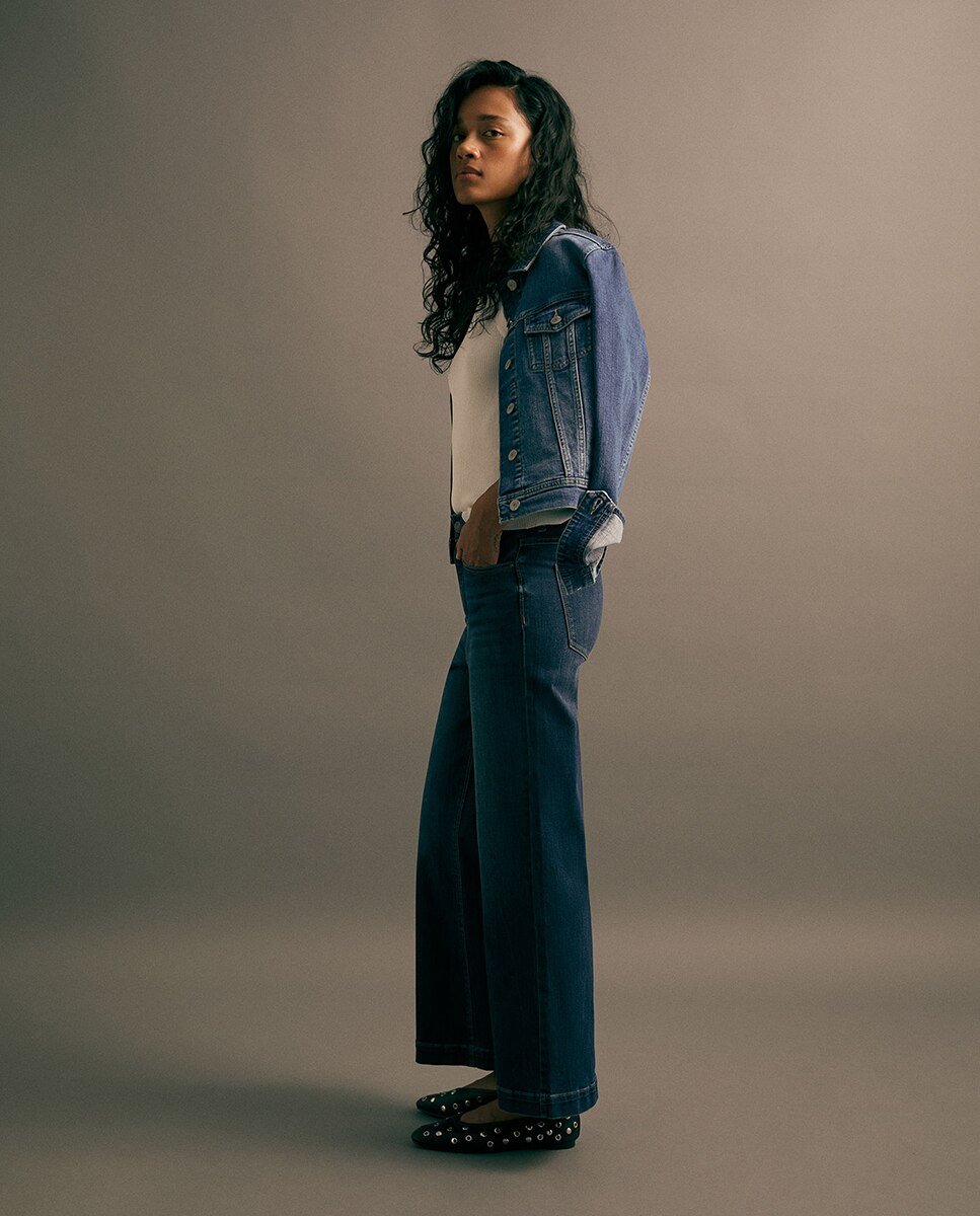 Jeans Tipo Culotte com Cintura Subida Azul Suave-4