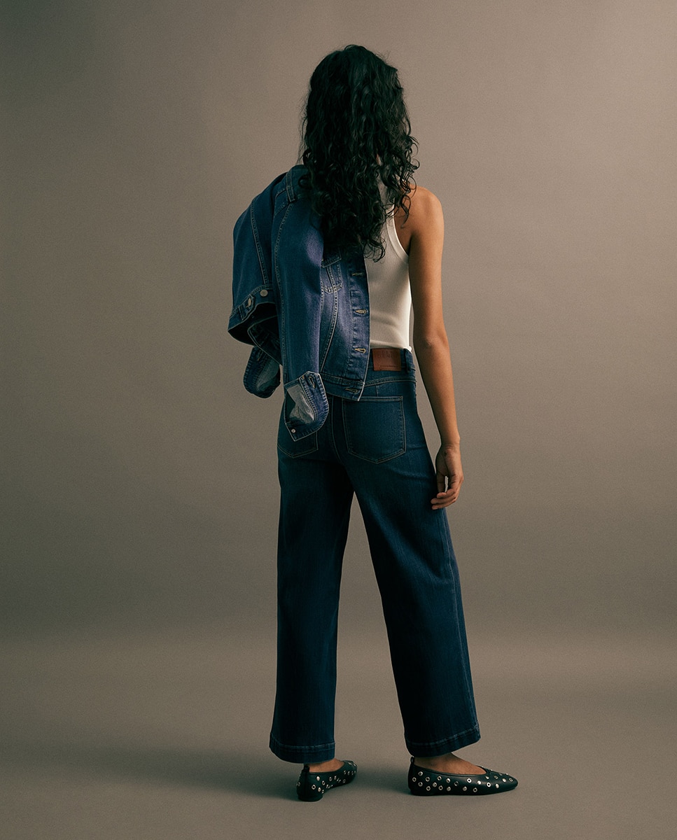 Jeans Tipo Culotte com Cintura Subida Azul Suave-5