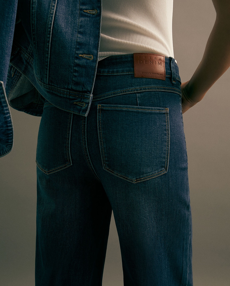 Jeans Tipo Culotte com Cintura Subida Azul Suave-6