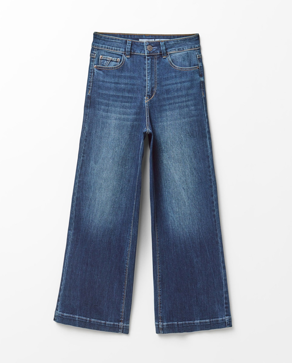 Jeans Tipo Culotte com Cintura Subida Azul Suave-7