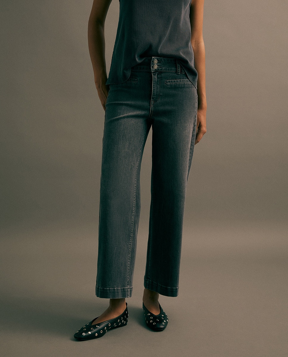 Jeans Straight Largas Cinzento-2