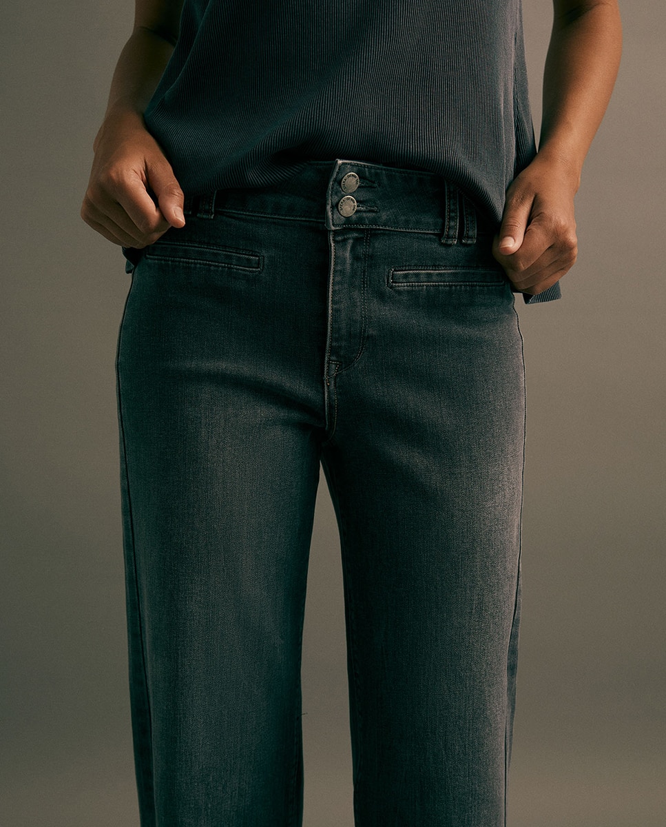 Jeans Straight Largas Cinzento-3