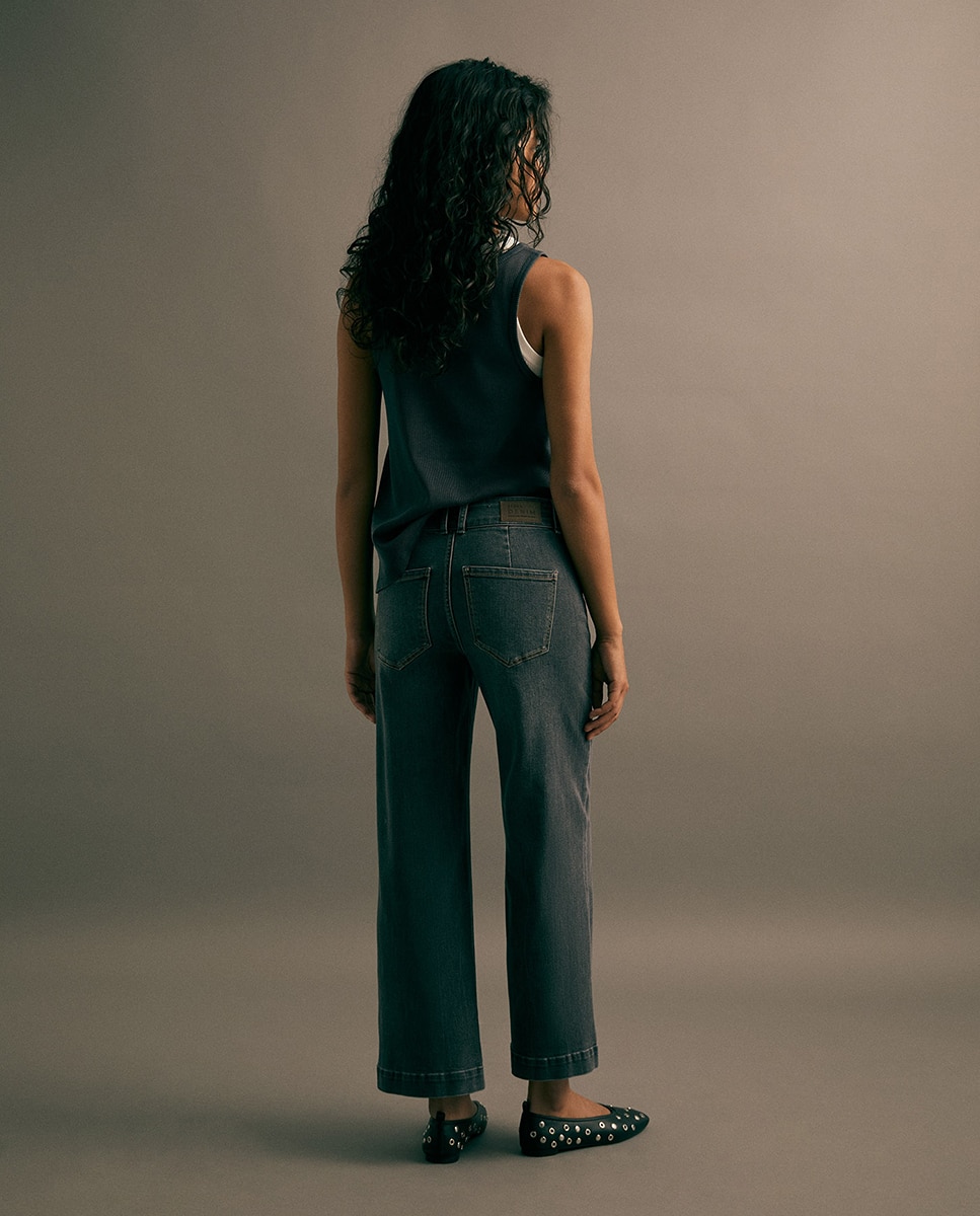 Jeans Straight Largas Cinzento-5