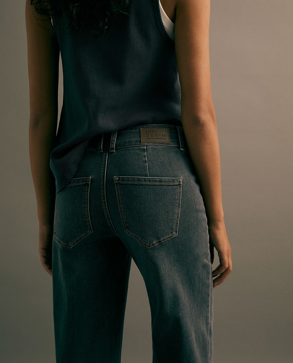 Jeans Straight Largas Cinzento-6
