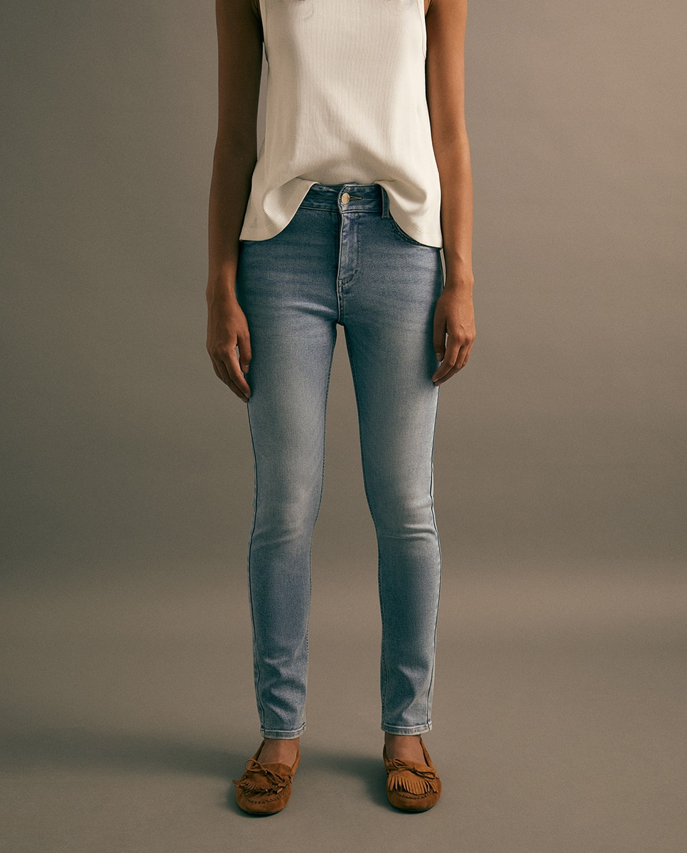 Jeans Skinny com Cintura Subida Azul pálido-2