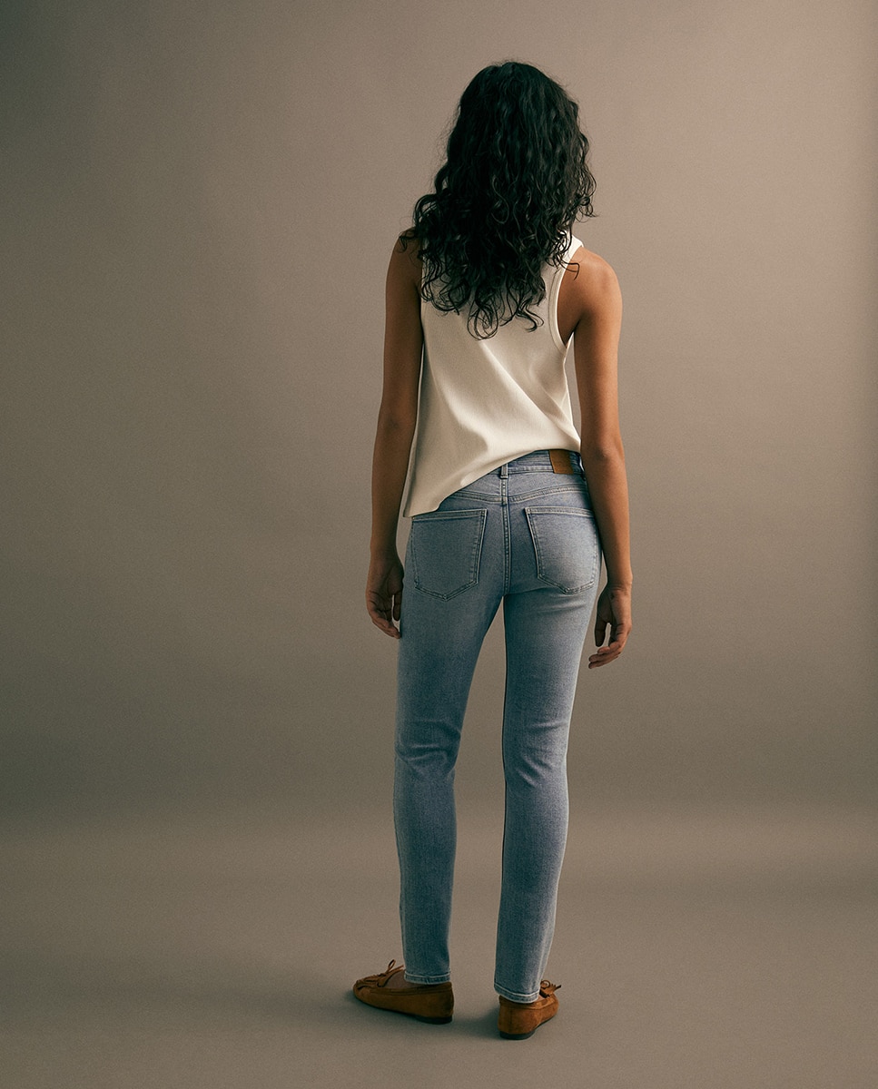 Jeans Skinny com Cintura Subida Azul pálido-5