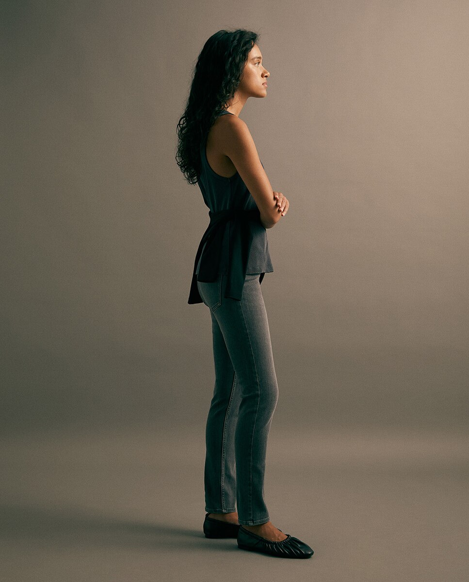 Jeans Skinny com Cintura Subida Cinzento-4