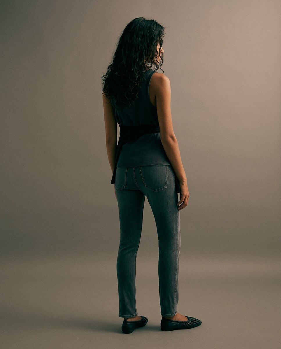 Jeans Skinny com Cintura Subida Cinzento-5