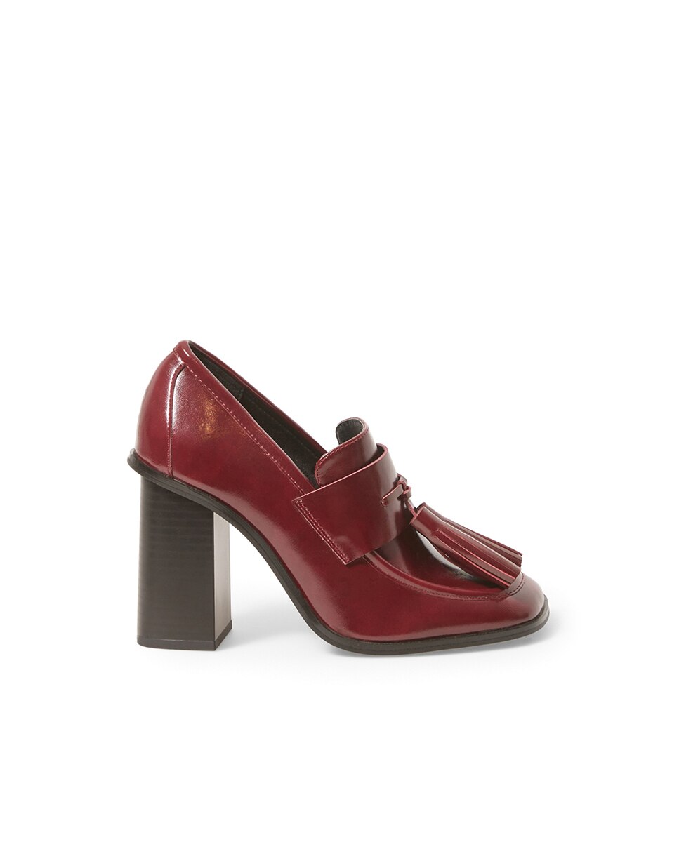 Mocassins com Salto de Tassel Bordeaux-2