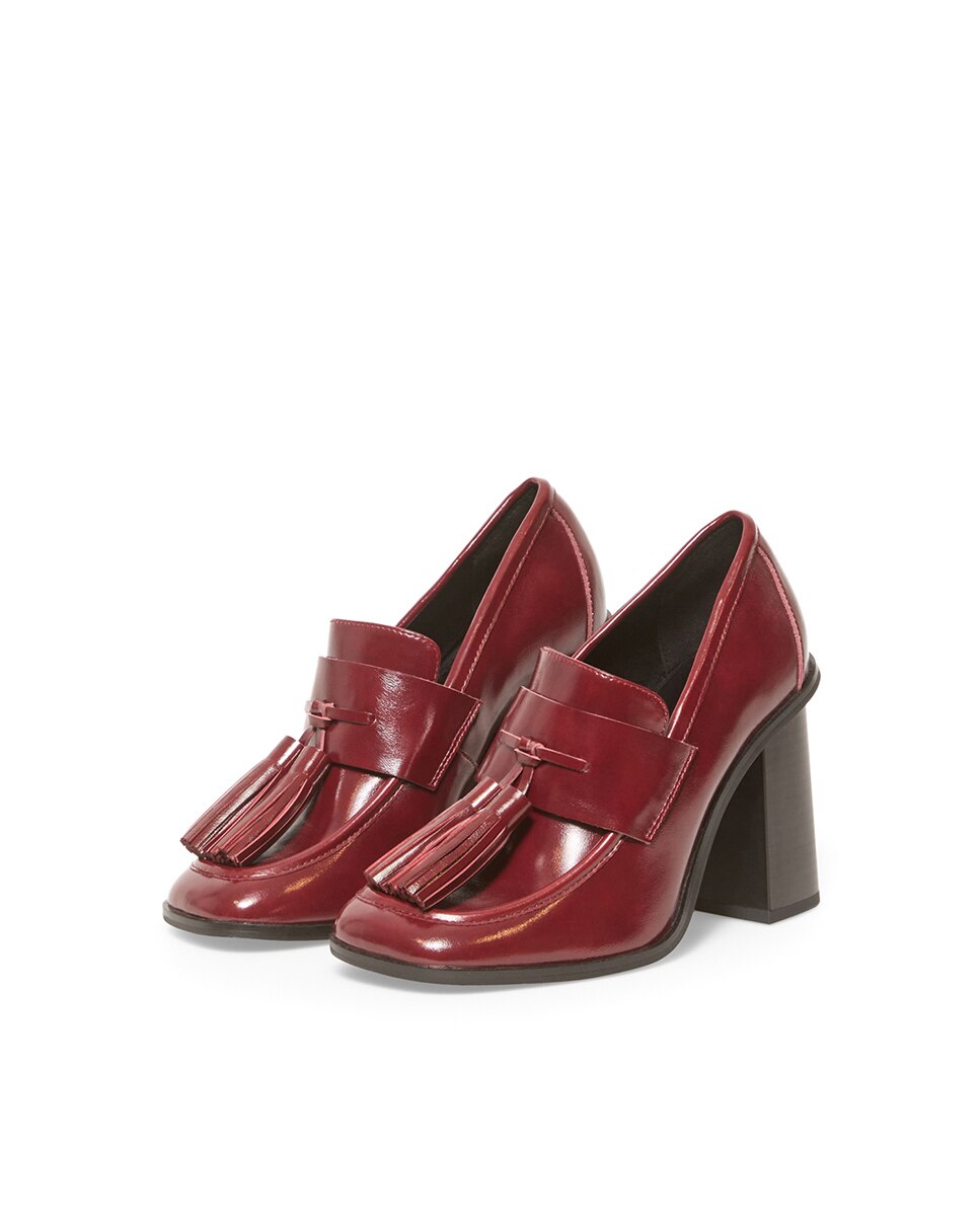 Mocassins com Salto de Tassel Bordeaux-4