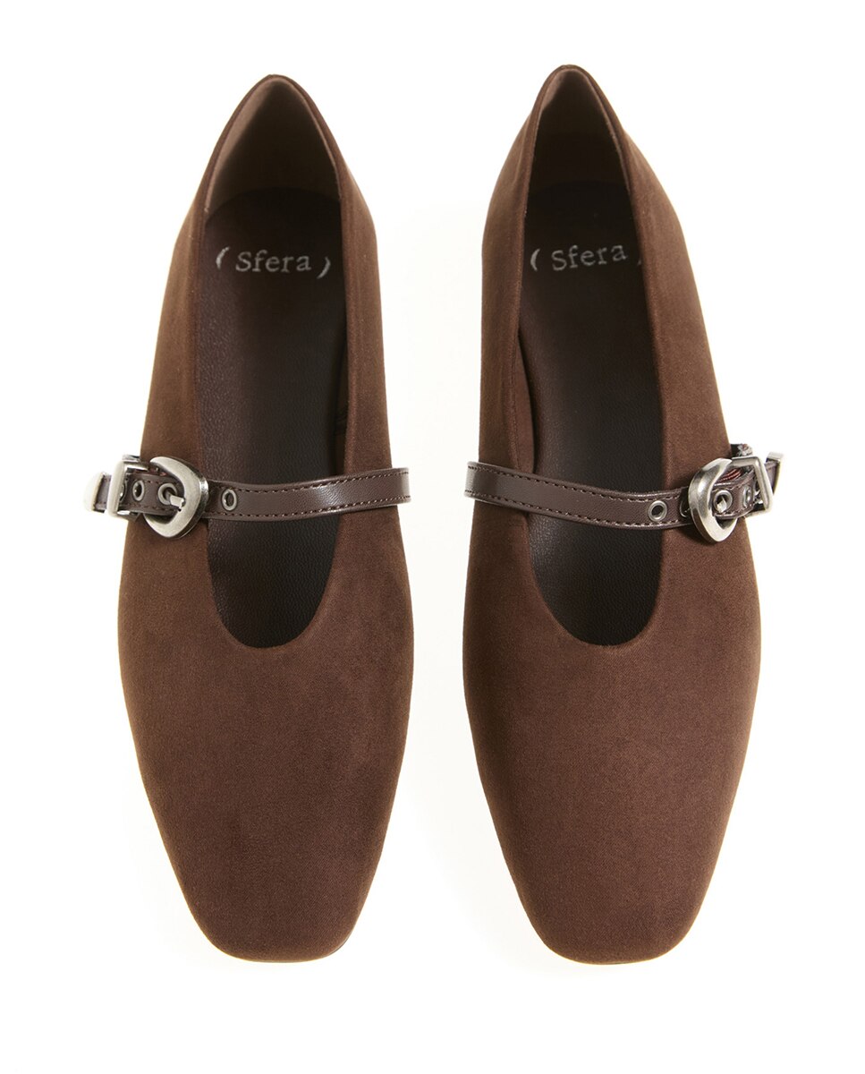 Sapatos de Presilha Básicos com Fivela Chocolate-3