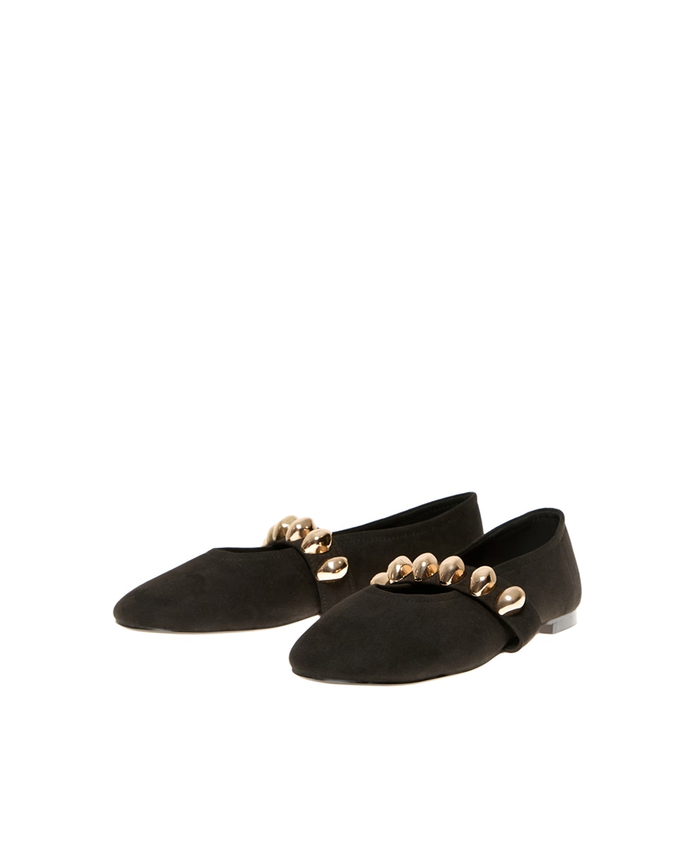 Sapatos de Presilha com Apliques Metálicos Preto-2