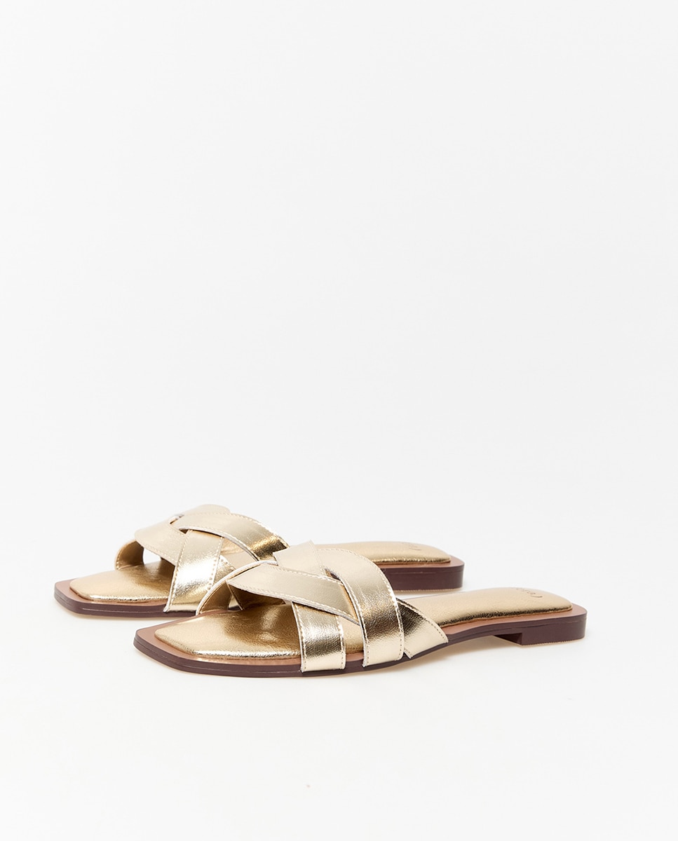 Sandálias Tipo Mules Entrançadas Ouro-3