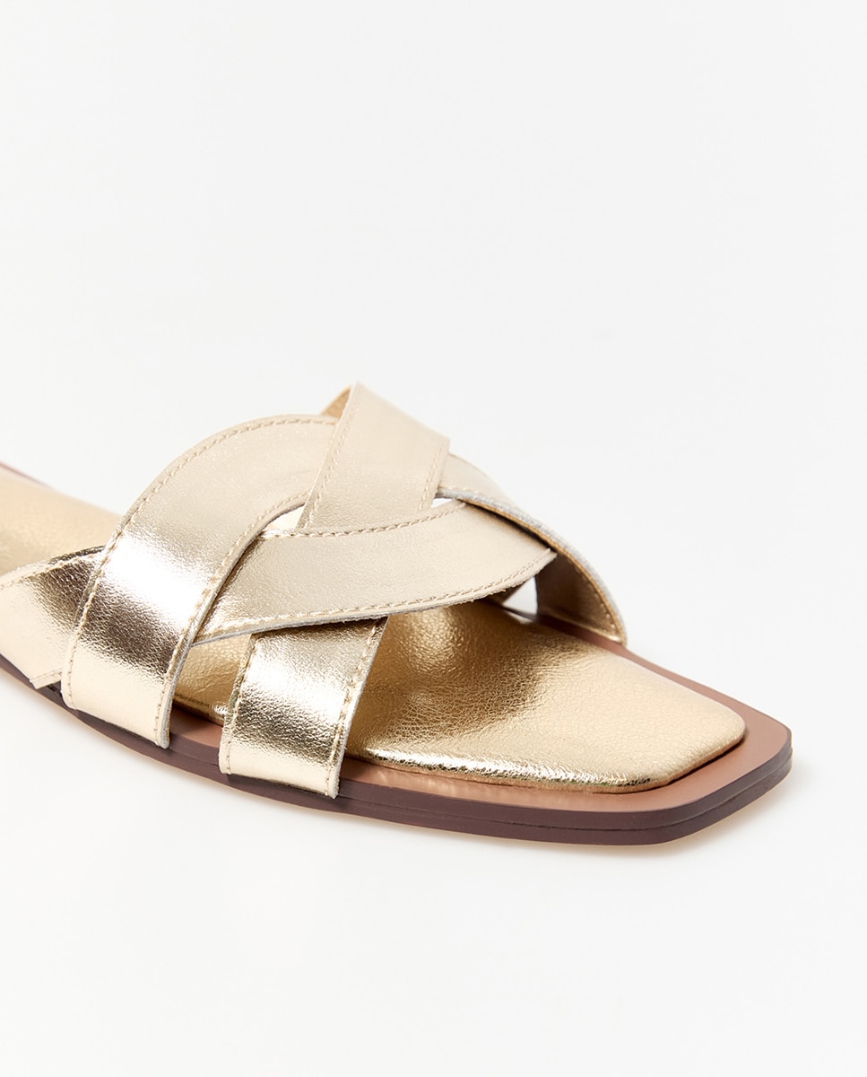 Sandálias Tipo Mules Entrançadas Ouro-4