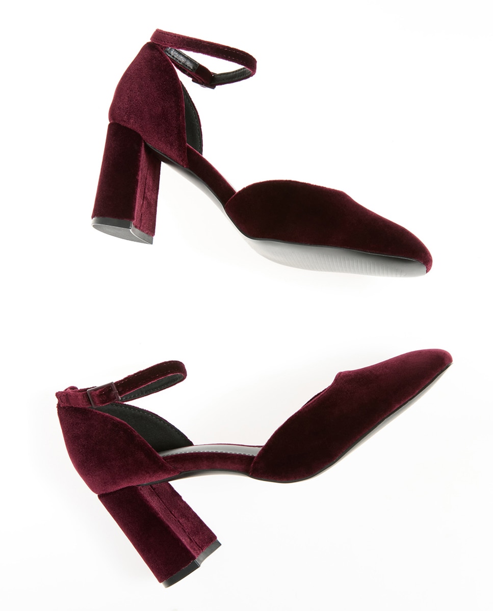 Sapatos de Salto com Pulseira de Veludo Bordeaux-2