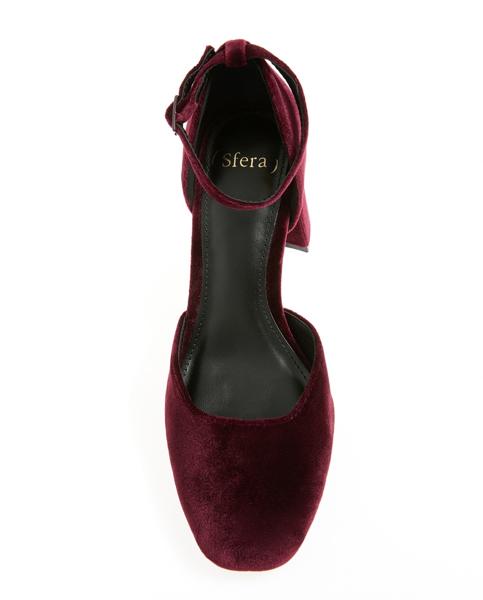 Sapatos de Salto com Pulseira de Veludo Bordeaux-4