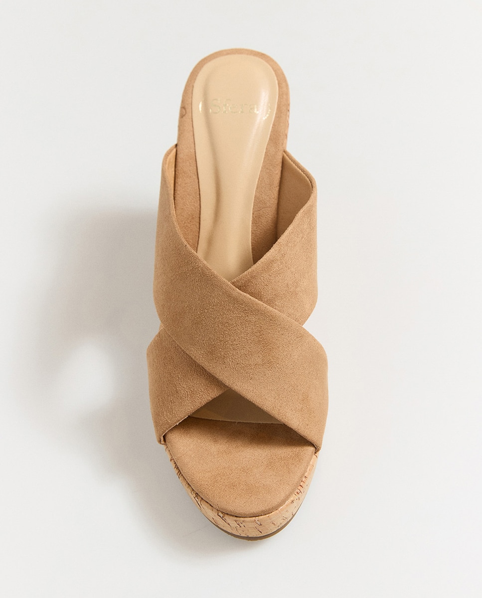 Sapatos de cunha com tiras cruzadas Camel-2