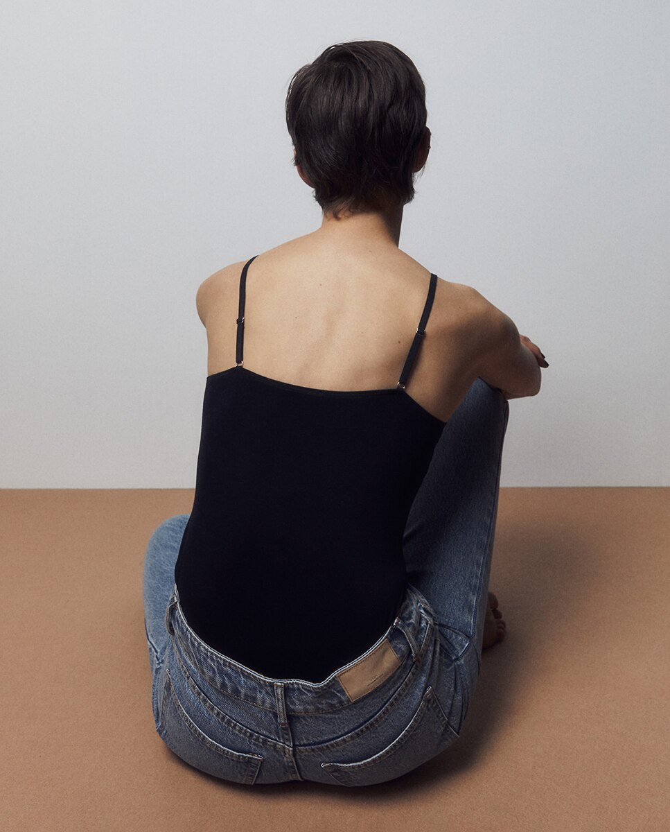 Camiseta lisa puntilla de mujer - Sfera - Blanco Negro-2