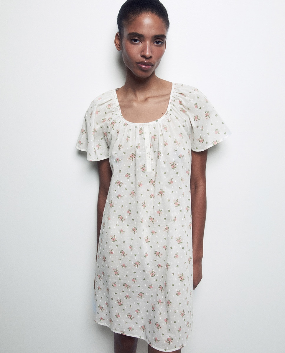 Camisa de dormir com estampado floral Cru-2
