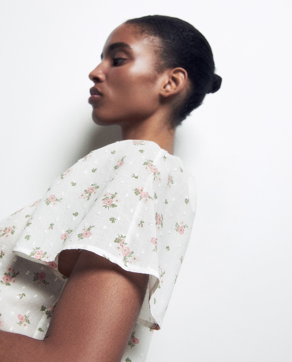 Camisa de dormir com estampado floral Cru-5
