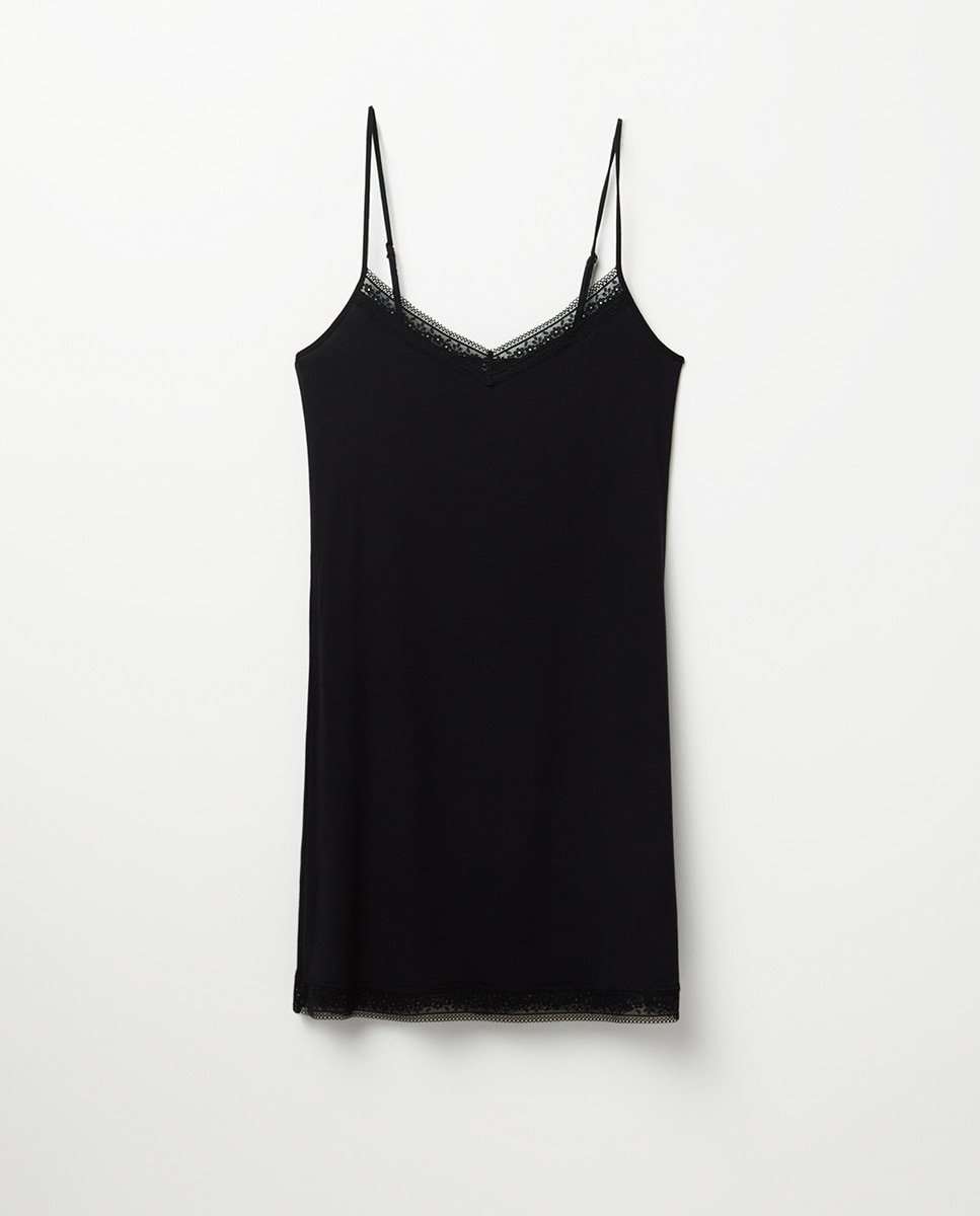 Camisa de Dormir de Viscose com Renda Preto-6