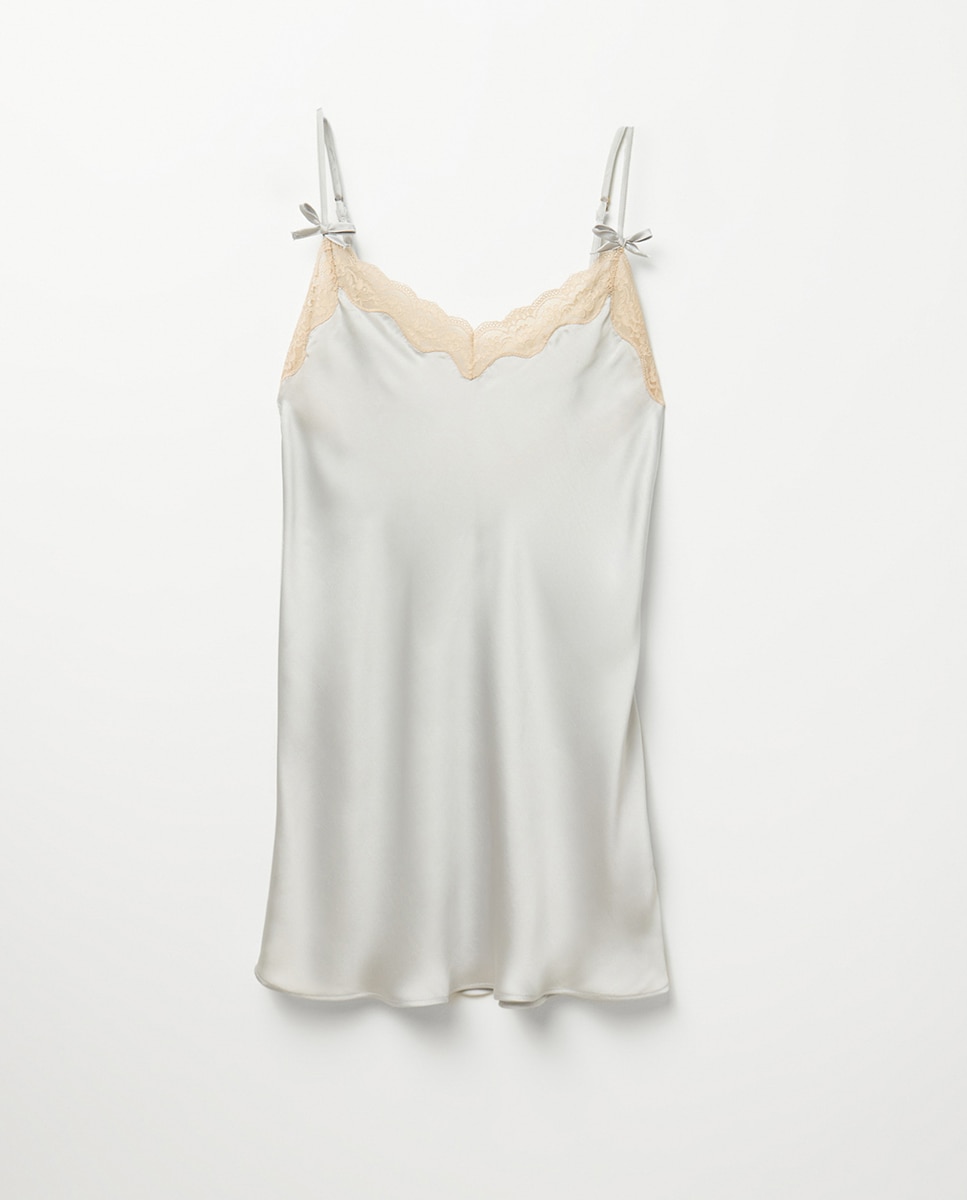 Camisa de Dormir Acetinada com Renda 820 Cinzento Médio-5