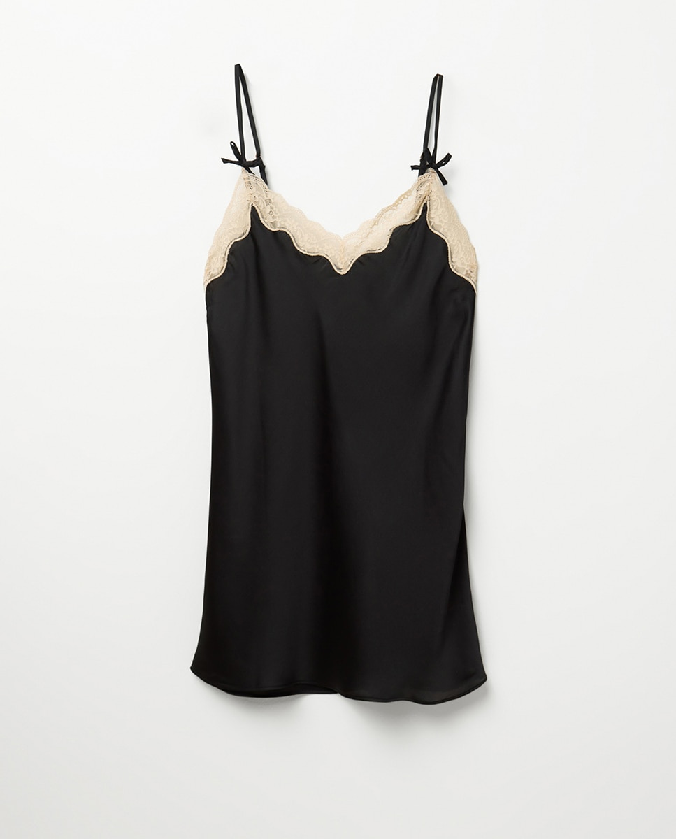 Camisa de Dormir Acetinada com Renda Preto-6