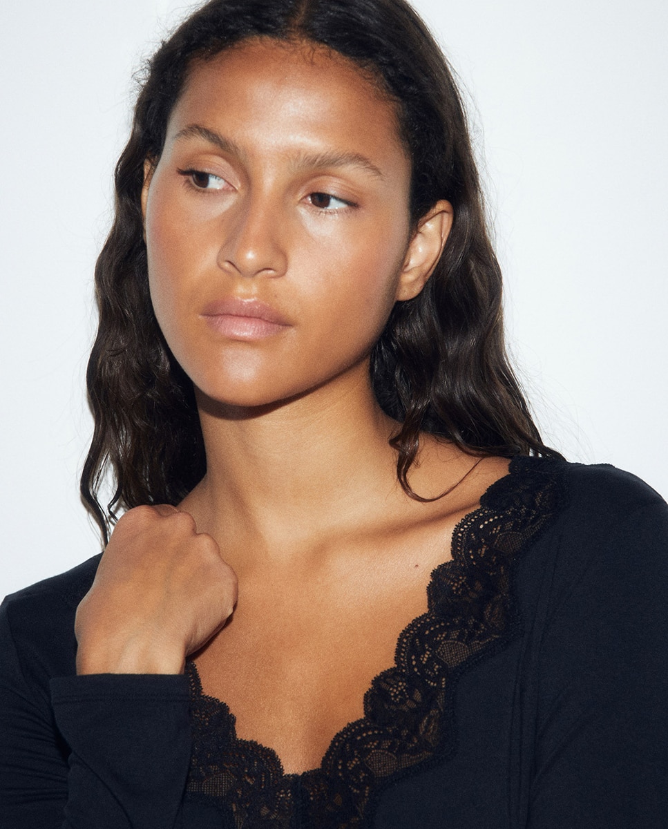 Camisola de Viscose com Manga Comprida Preto-2