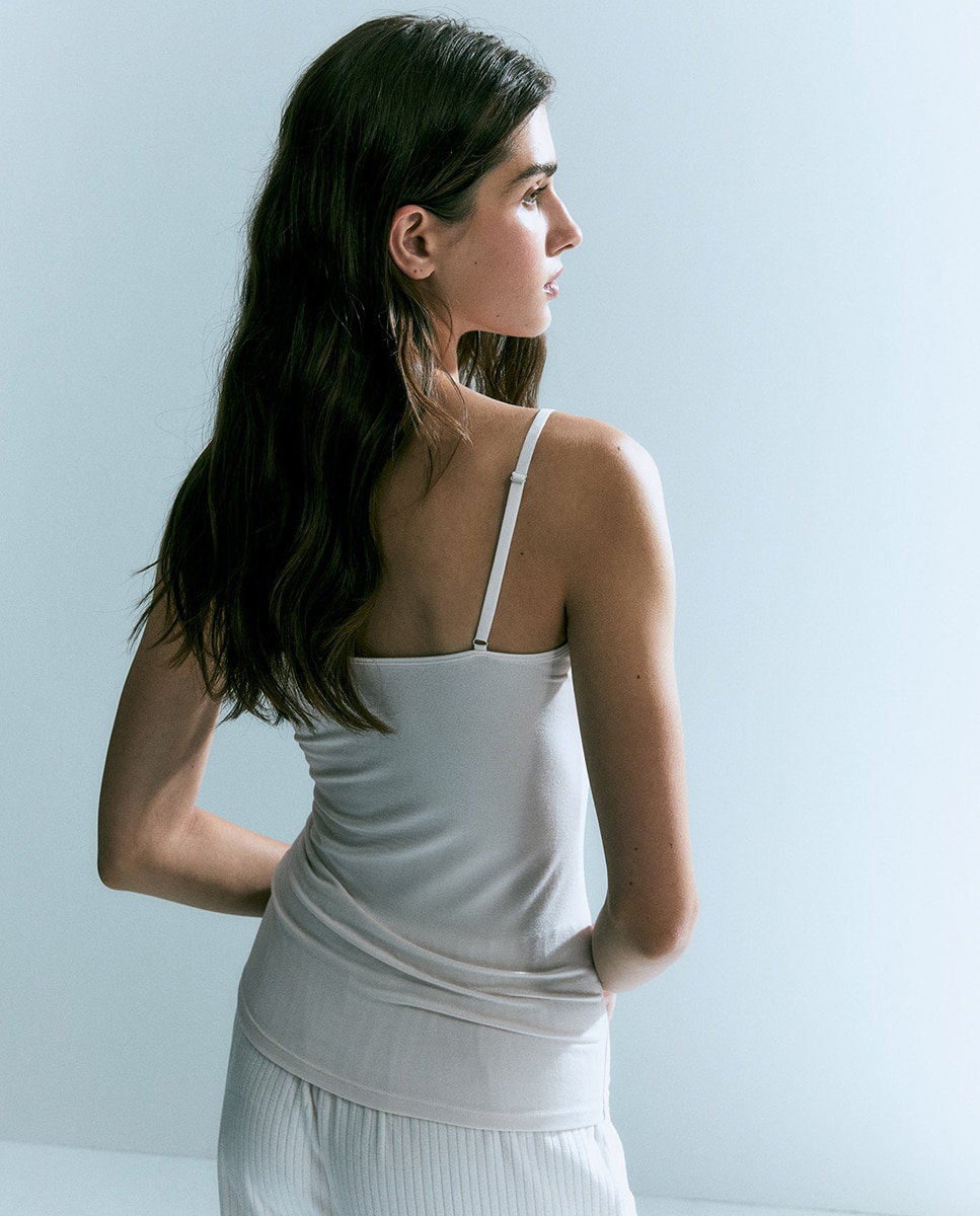 T-shirt de Viscose com Alças 130 Marfim-3