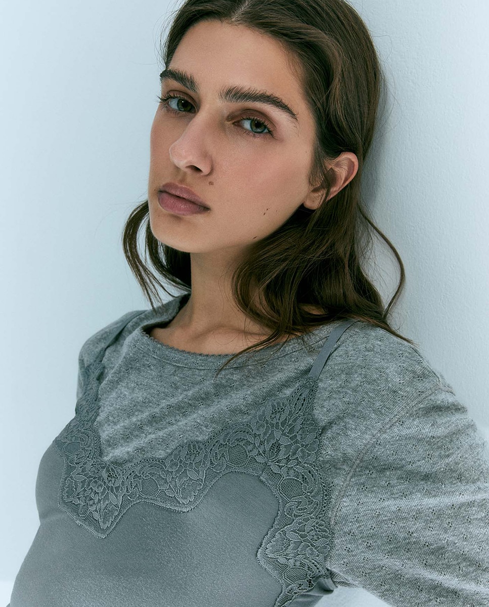 T-shirt de Viscose com Alças 820 Cinzento Médio-2