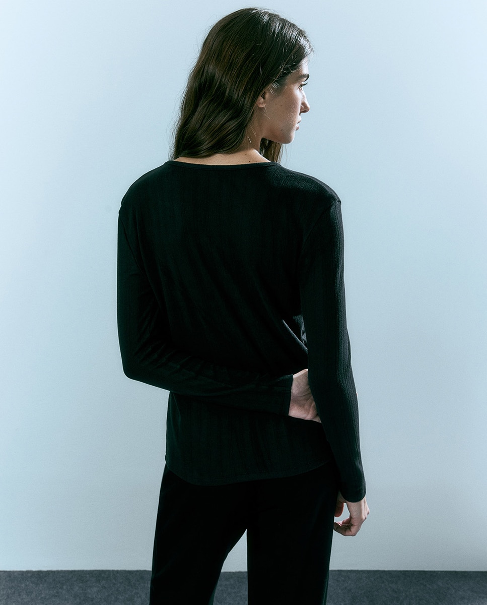 T-shirt Pointelle Soft Preto-4