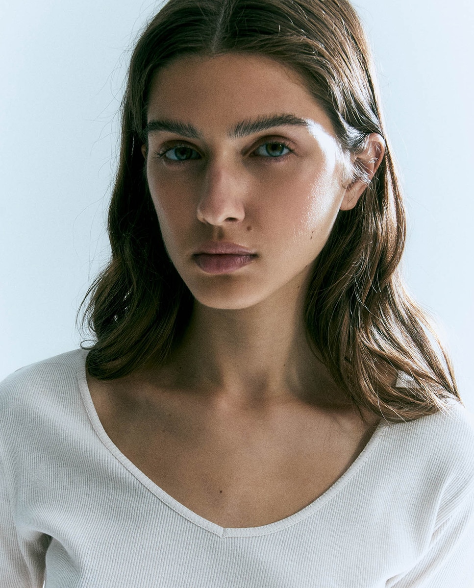 T-shirt Canelada com Manga Curta 130 Marfim-2