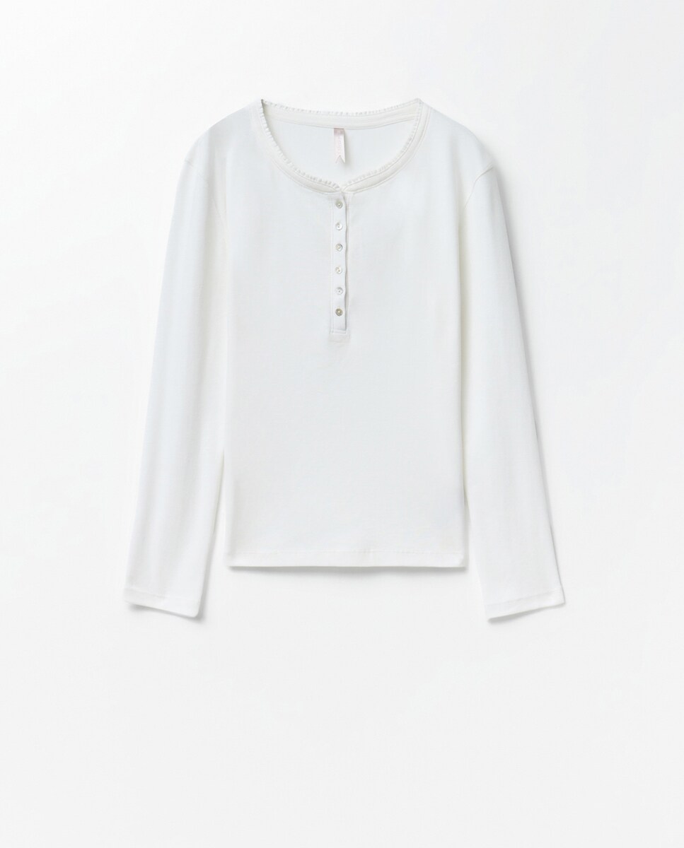 T-shirt canelada Branco-marfim-5