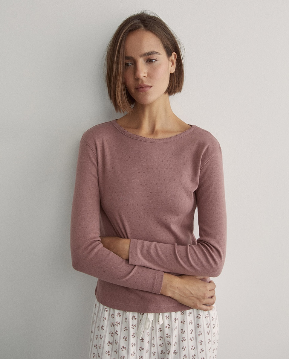 Camiseta pointelle - Sfera - 230 Rosa oscuro 230 Rosa oscuro-1