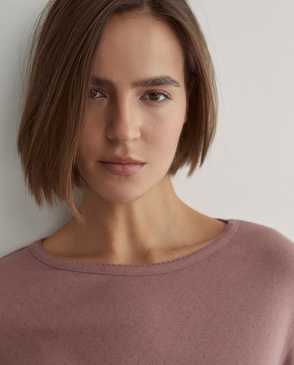Camiseta pointelle - Sfera - 230 Rosa oscuro 230 Rosa oscuro-2