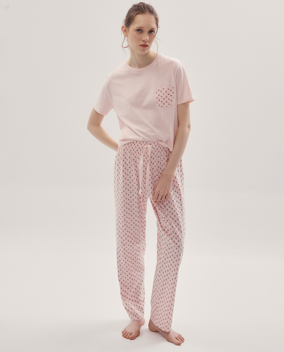 Pijama Estampado com Bolso Rosa-claro-2