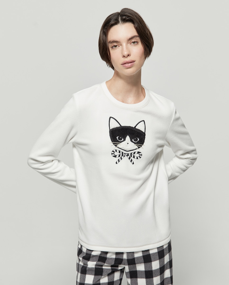 Pijama de Forro Polar com Vichy Preto-2