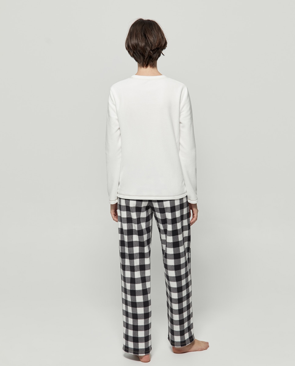 Pijama de Forro Polar com Vichy Preto-4