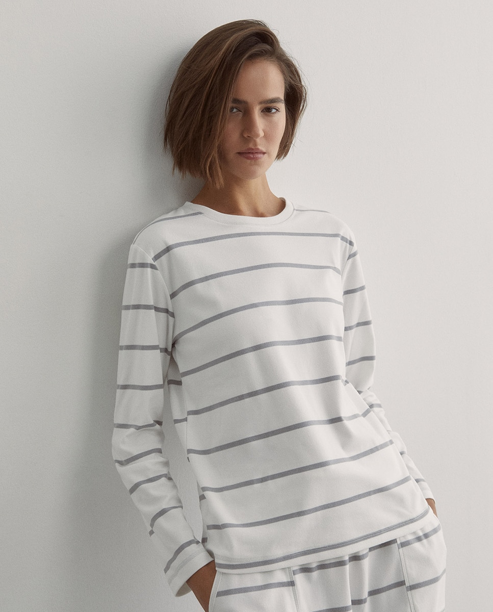 Pijama de Forro Polar às Riscas 820 Cinzento Médio-2