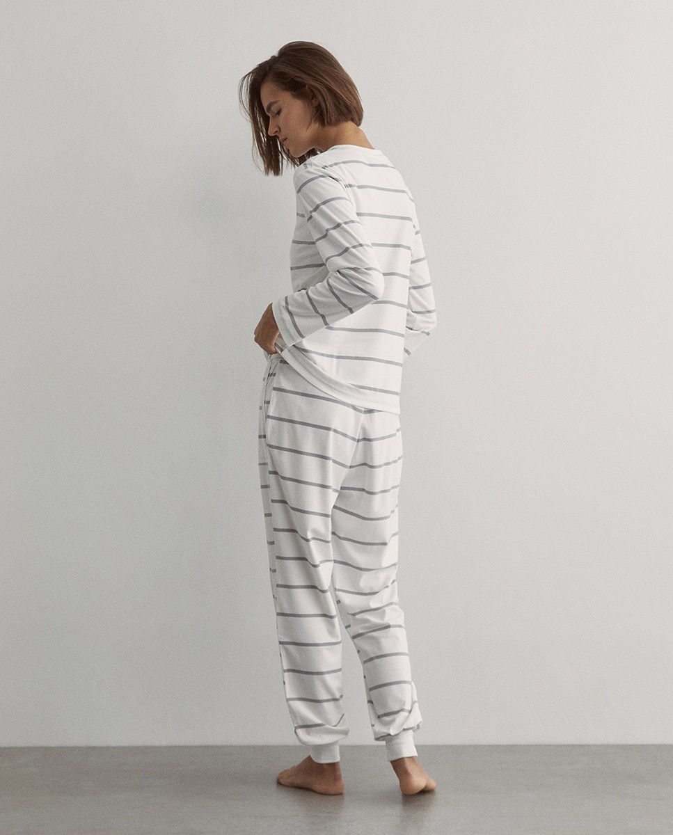 Pijama de Forro Polar às Riscas 820 Cinzento Médio-4