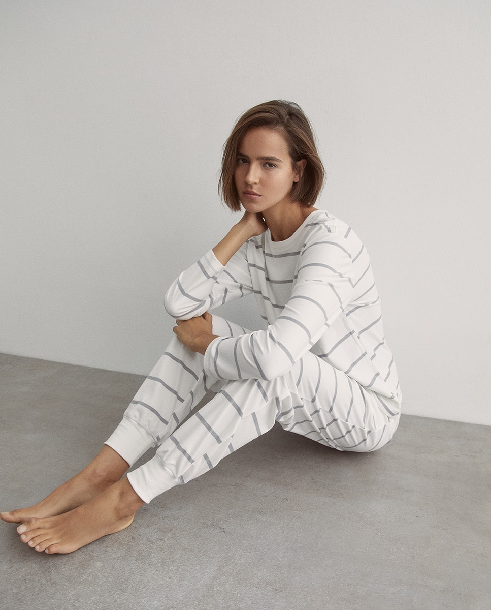 Pijama de Forro Polar às Riscas 820 Cinzento Médio-5