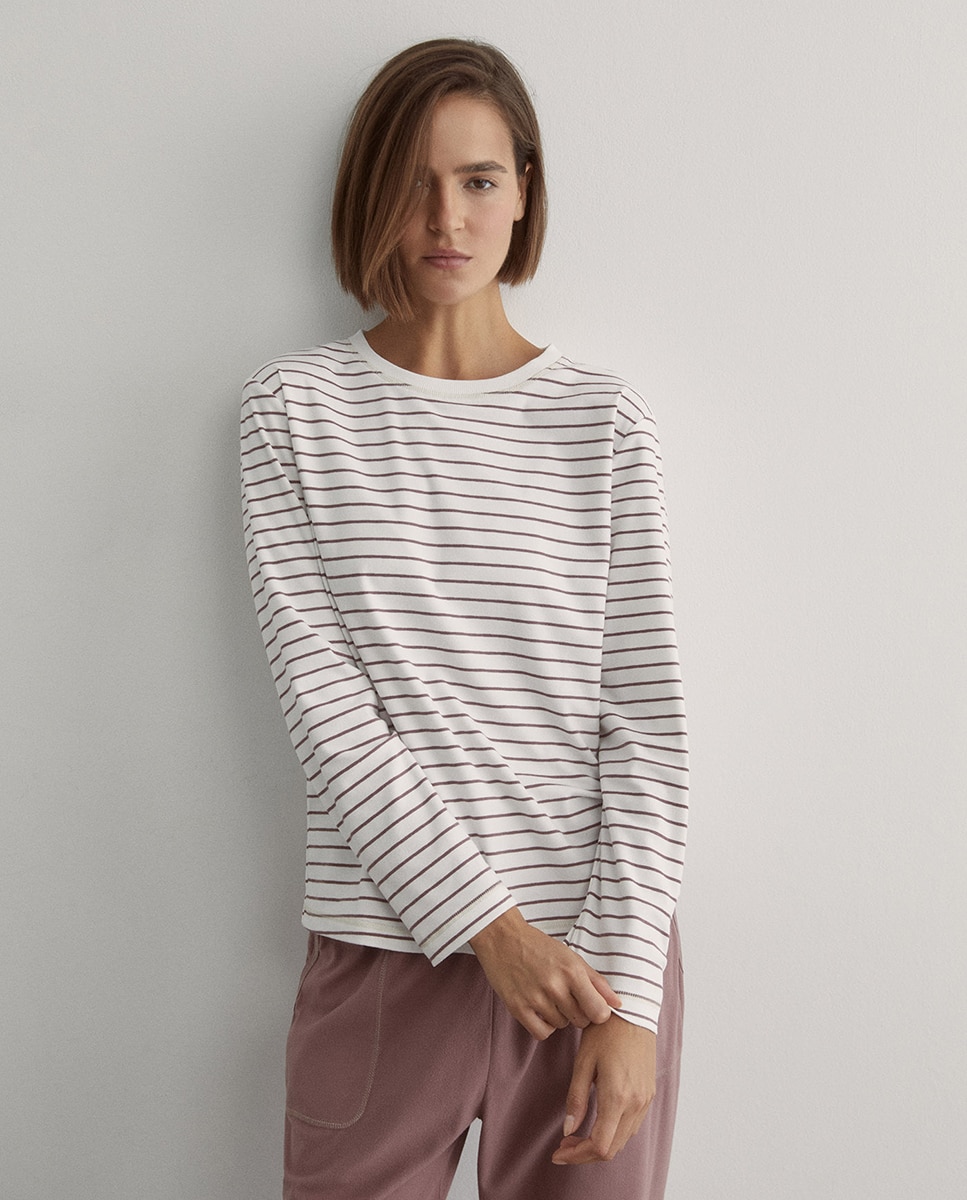 Pijama de Forro Polar às Riscas 230 Rosa Escuro-2