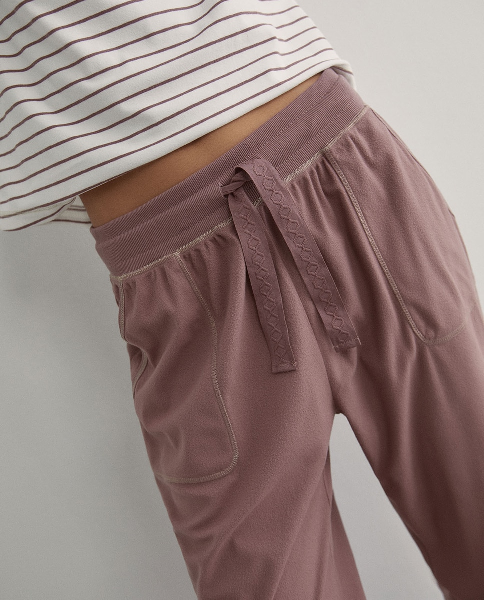 Pijama de Forro Polar às Riscas 230 Rosa Escuro-5