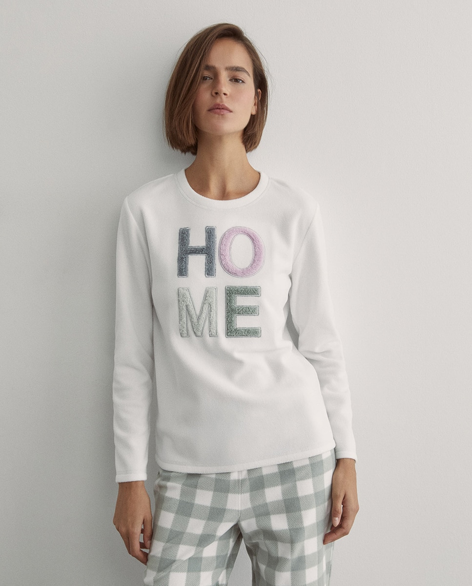 Pijama de Forro Polar Home Branco-marfim-2