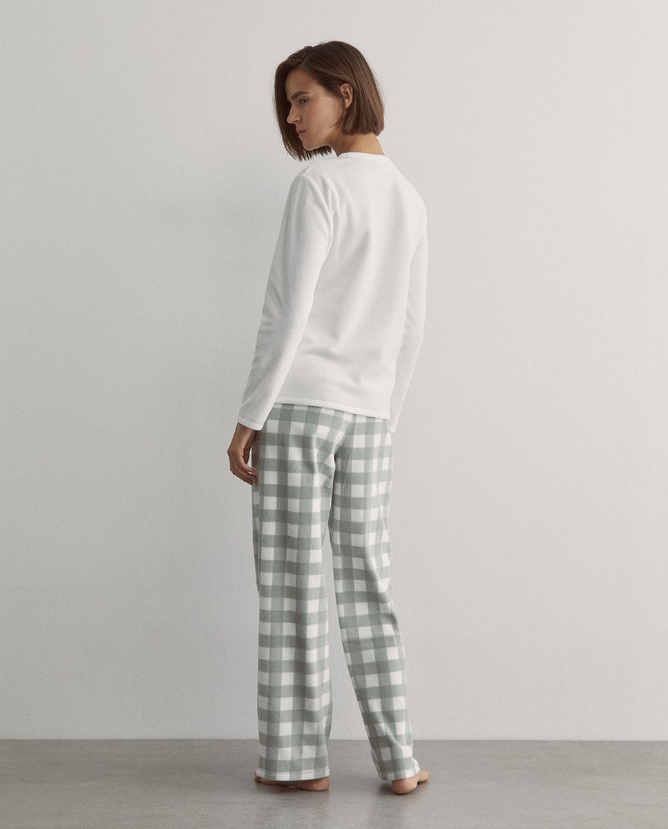 Pijama de Forro Polar Home Branco-marfim-4